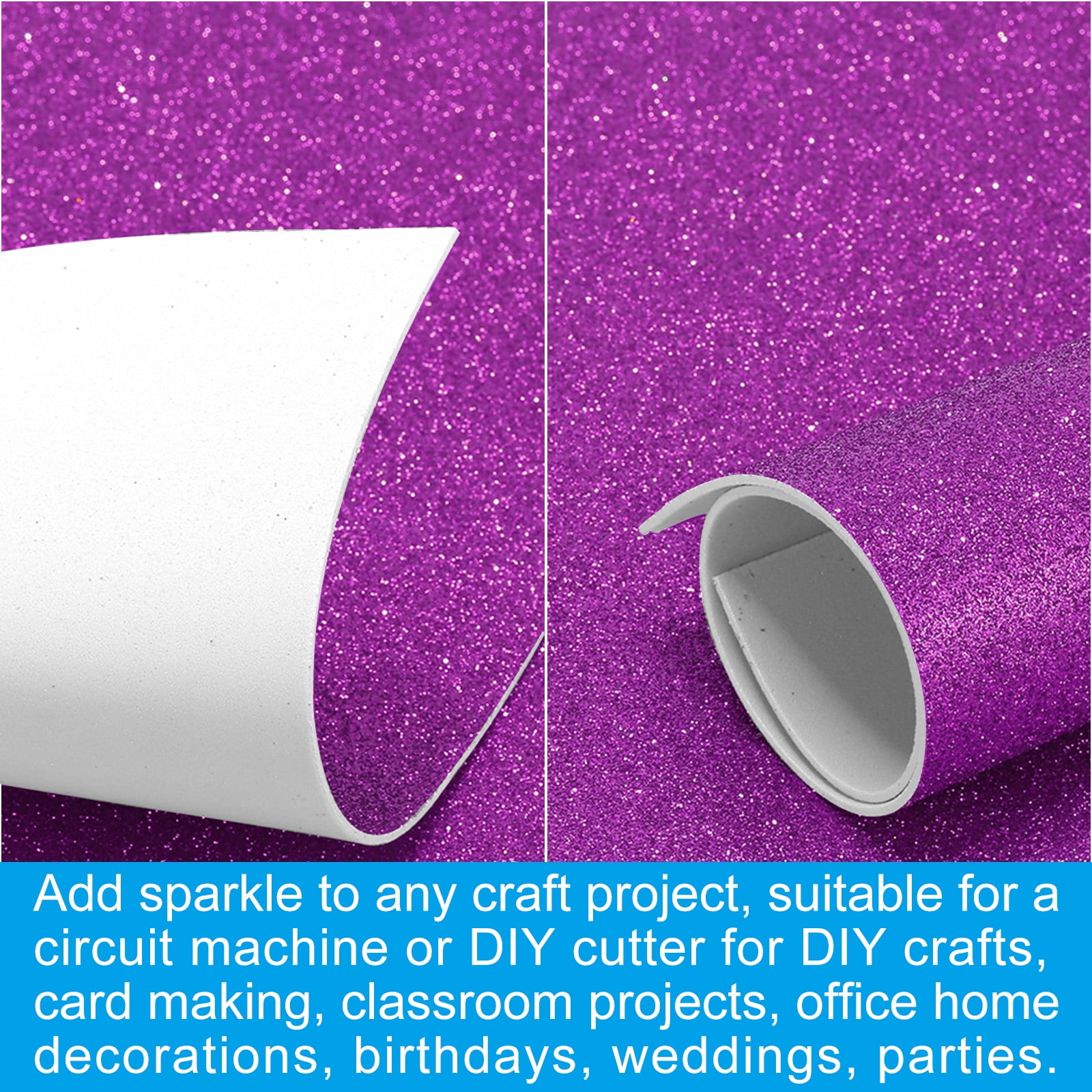 Uxcell 2mm(1/10") Thick Adhesive Glitter Foam Sheet 16x24inch(40x60cm) Purple, EVA Shiny Foam Board for Craft, 6 Pcs