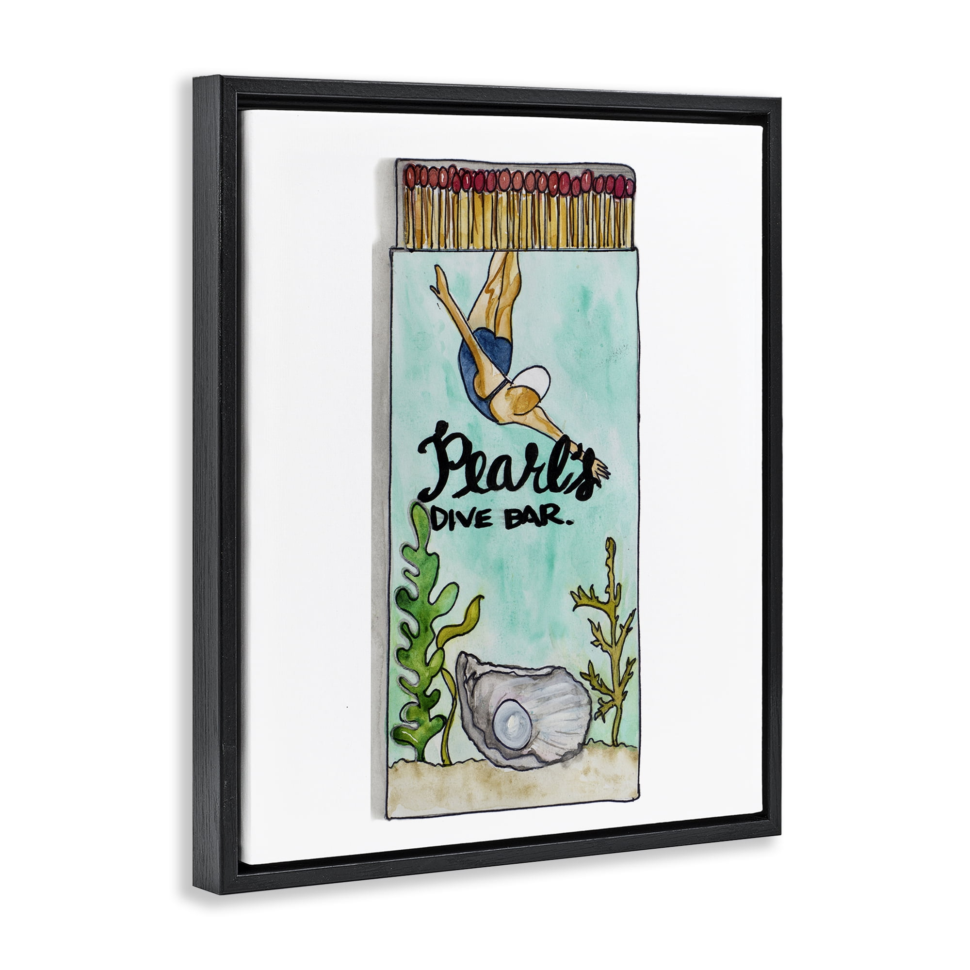 Stupell Industries Pearl Dive Matchbook Black Framed Floater Canvas Wall Art, design by Nola James