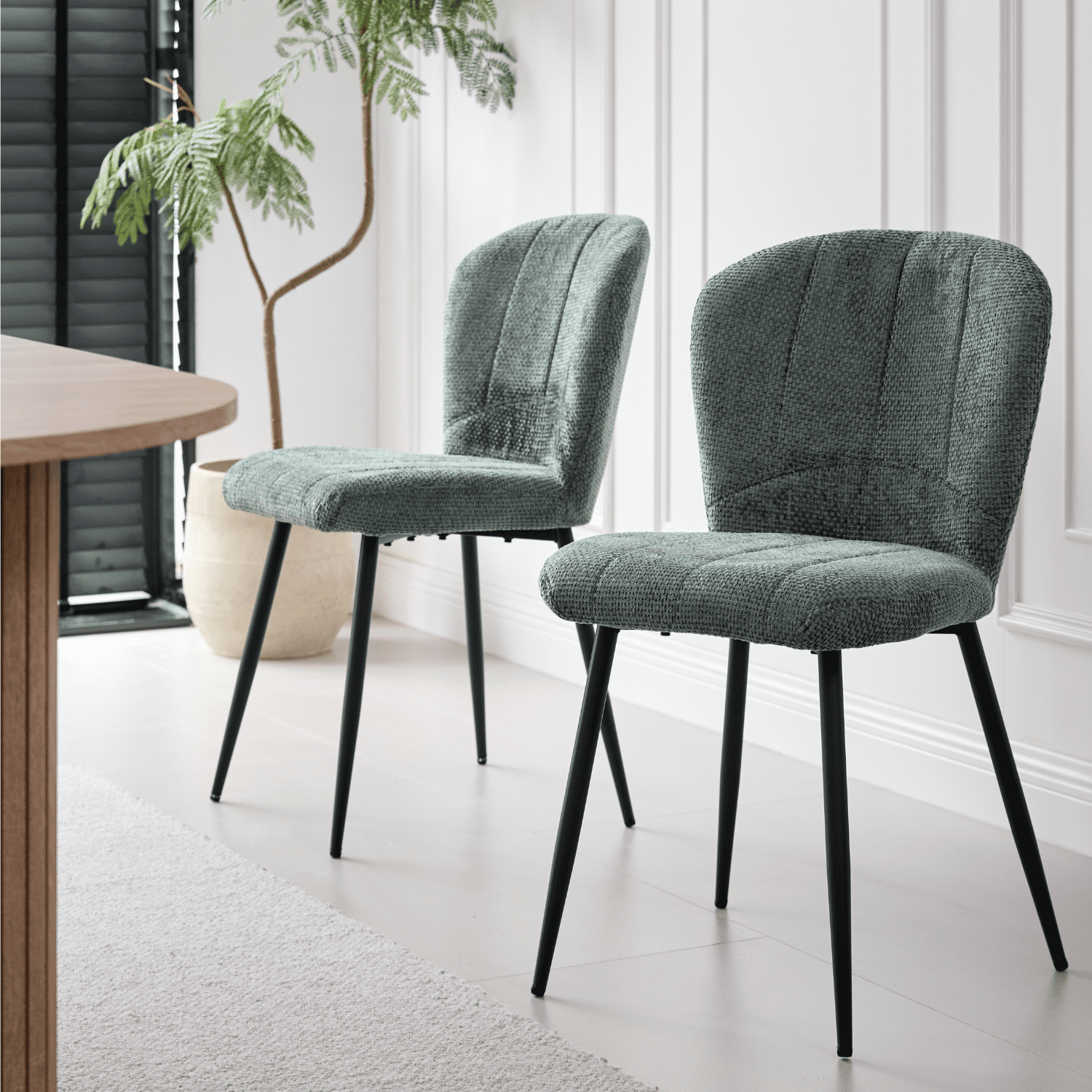 Dining Chairs Set of 2, Upholstered Chenille Fabric Kitchen Chairs With Metal Legs, Wingback Elegant Tufted Accent Vanity Chair For Dinner, Bedroom, Living Room, Apartment, Green