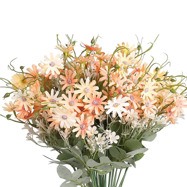 Xiao Hua Ramo de margaritas artificiales de imitación de flores silvestres para exteriores, paquete de 6, resistente a los rayos UV, de seda, para decoración del hogar, color beige.