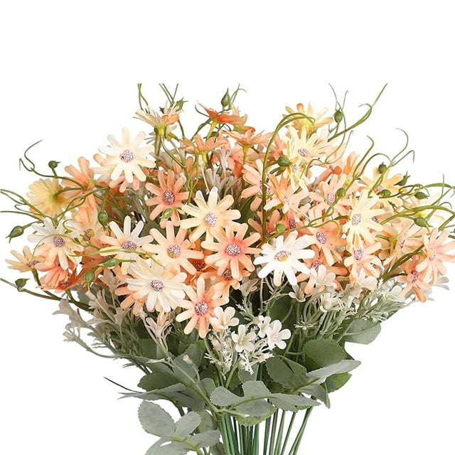 Xiao Hua Ramo de margaritas artificiales de imitación de flores silvestres para exteriores, paquete de 6, resistente a los rayos UV, de seda, para decoración del hogar, color beige.