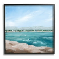 Stupell Industries Waterfront Town Ocean Scenery Painting Black Framed Art Print Wall Art, Design by Grace Popp