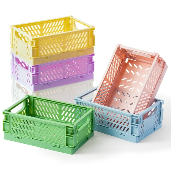 Grobro7 Fold Basket for Home Party Supplies, 15x9.8x5.7cm Plastic Baskets for Housewarming Gift, 6 Colours
