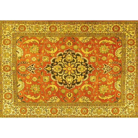 Ahgly Company Machine Washable Indoor Rectangle Persian Yellow Traditional Area Rugs, 5' x 7'