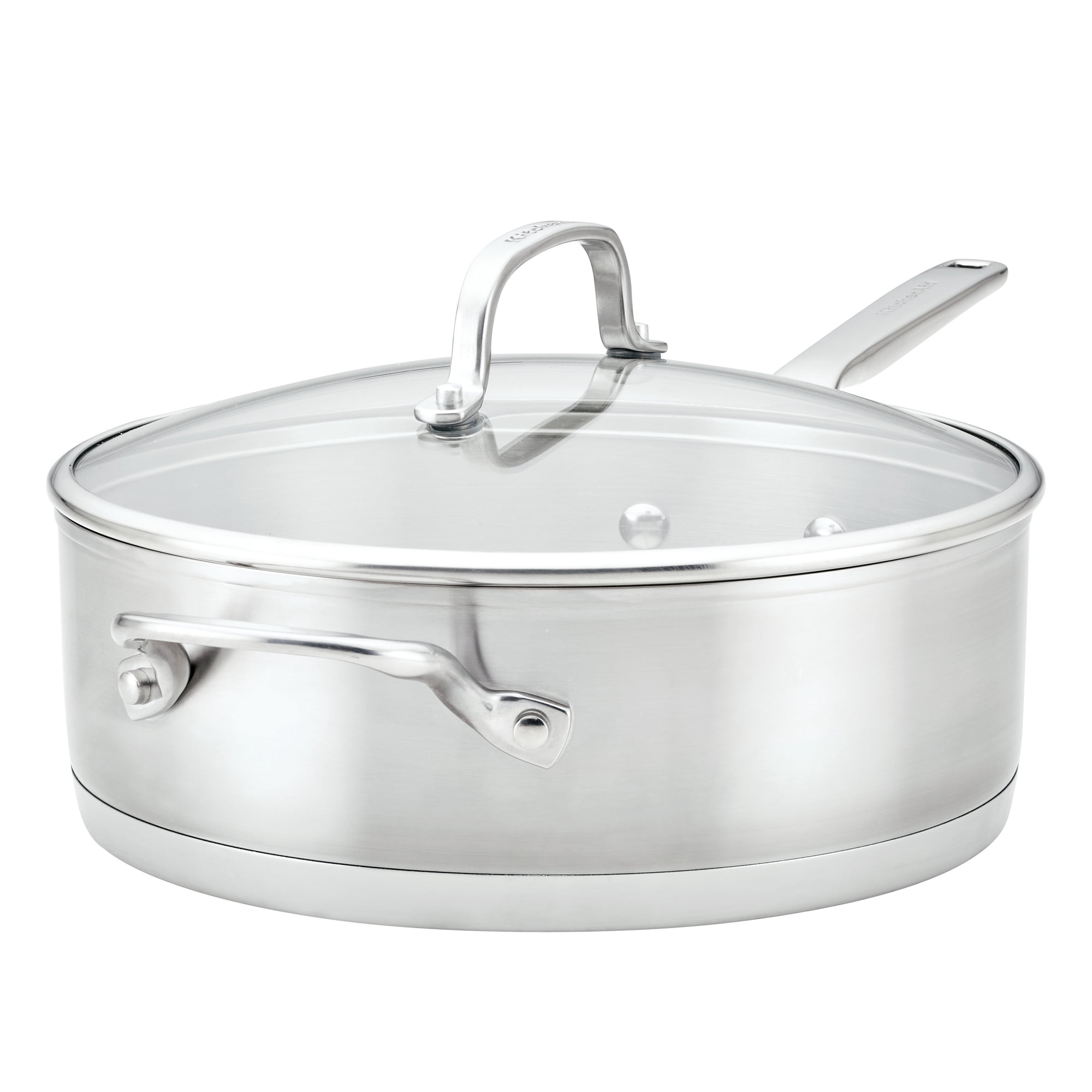 KitchenAid 3-Ply Base 4.5 Quart Stainless Steel Induction Sauté Pan with Helper Handle and Lid, Metal Utensil and Dishwasher Safe and Oven Safe to 500°F, Brushed Stainless Steel