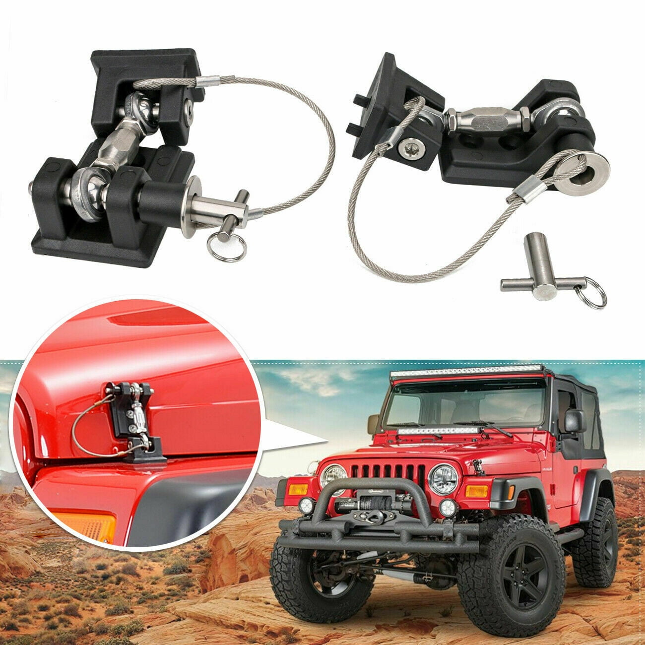 Durable Pair Hood Lock Latches For Jeep For Wrangler TJ 1997-2006 Portable Catch Lock Vehicle Catch Release Kit 