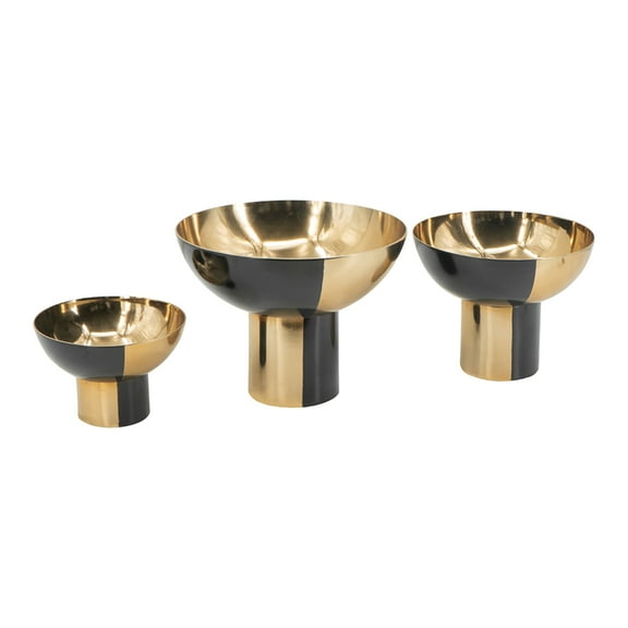 CC Home Furnishings Two Toned Aluminum Bowls - 9.75" - Brass Finish and Black - Set of 3