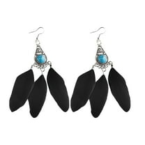 Womens Feather Earrings Vintage Boho Earrings Black Feather Tassel Earrings Long Feather Earrings Western Bohemian Jewelry for Women