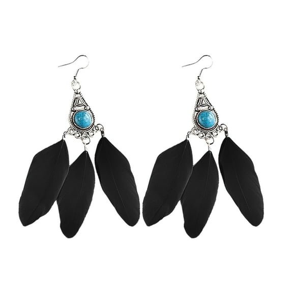 Womens Feather Earrings Vintage Boho Earrings Black Feather Tassel Earrings Long Feather Earrings Western Bohemian Jewelry for Women