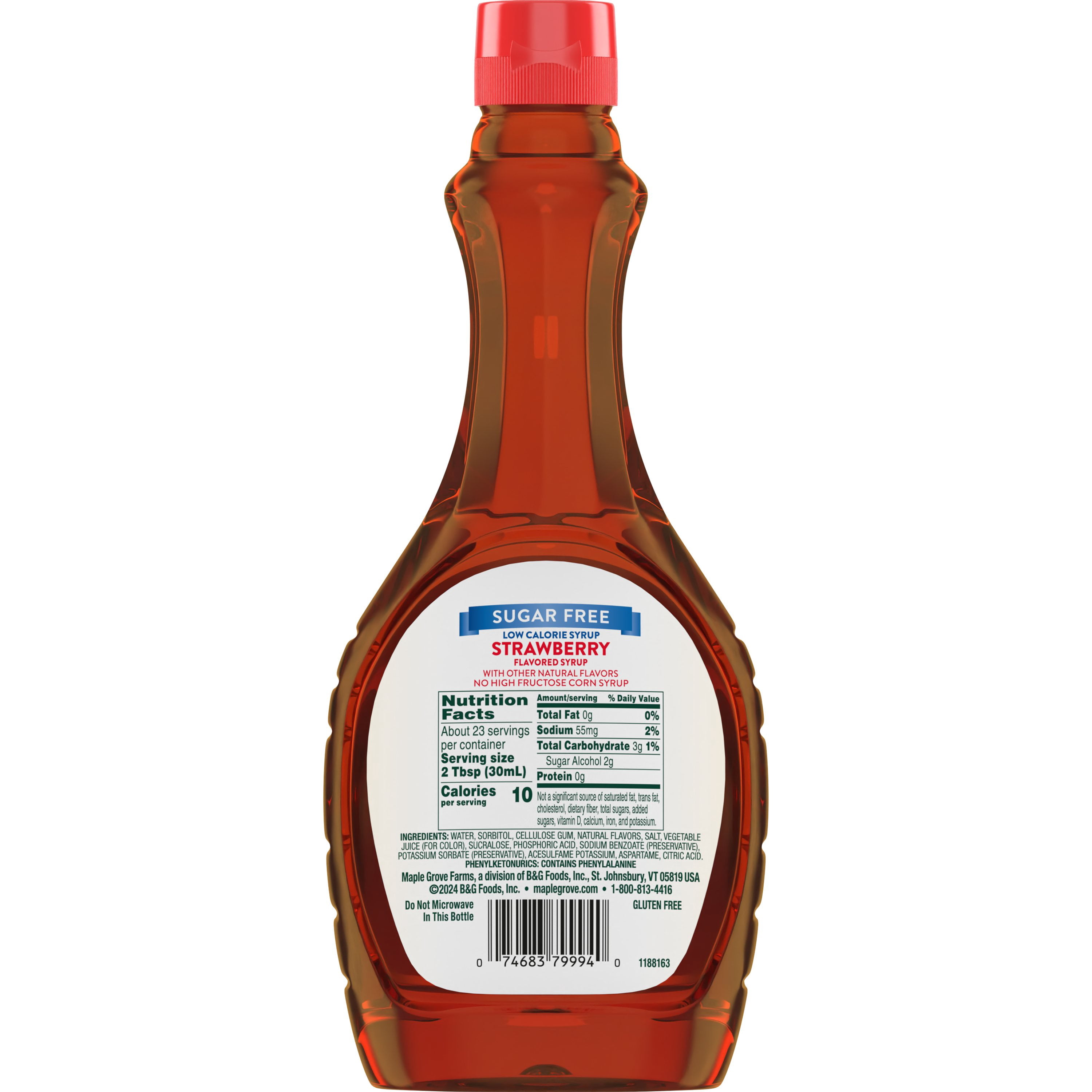 (2 pack) Maple Grove Farms Sugar Free Strawberry Syrup, Low Calorie Syrup, 24 fl oz Bottle