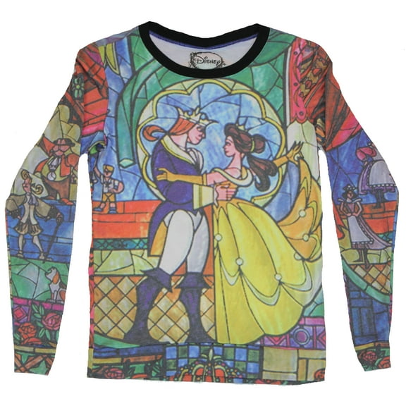 Beauty and the Beast Disney Juniors Light Sweatshirt - Giant Stained Glass Image