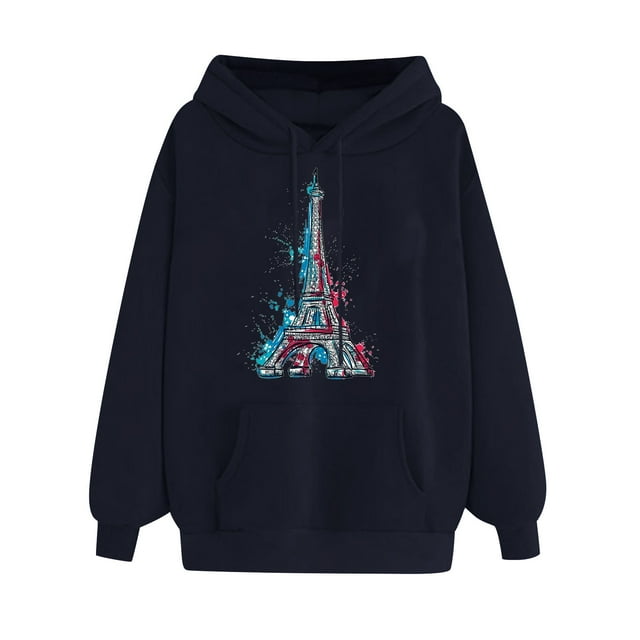Sweat à Capuche pour Femmes T-shirt Décontracté Imprimé à Manches Longues Chemisier Col Rond Tops Décontractés Pull-Over Cordon Sweat-Shirt