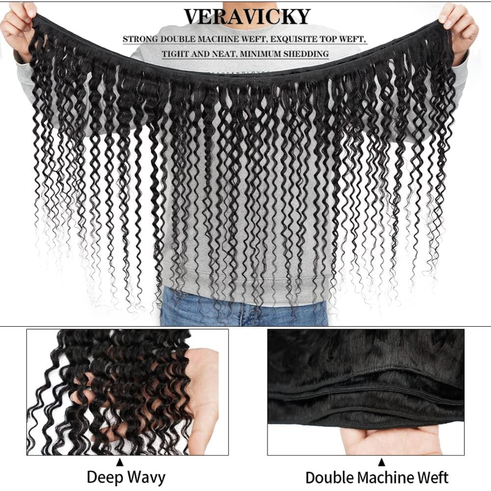 Ustar Deep Wave Human Hair Bundle Brazilian Virgin Hair 12 inch Deep Wave 1 Bundle 100% Unprocessed Natural Black Color Double Weft for Black Women