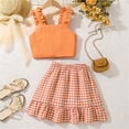thumbnail image 4 of NAISIBABY Girls 2-Piece Sets, Ruffled Tank Tops Plaid Pleated Skirts Summer Casual Cute Outfits Orange 12-13T, 4 of 9