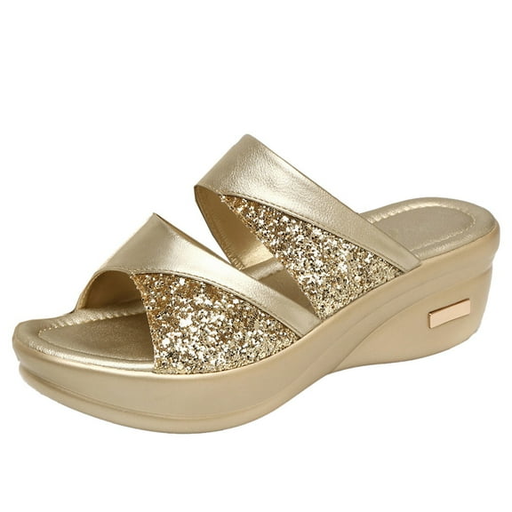 TEHAUX Wedge Sandals for Women Outdoor Use Golden 1 Pair