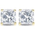 thumbnail image 1 of JeenMata Pendientes Tipo Botón con Solitario de Diamantes de Talla Cojín de 1 Quilate y 4 Puntas Chapados en Oro Amarillo de 18 K sobre Plata, 1 of 4