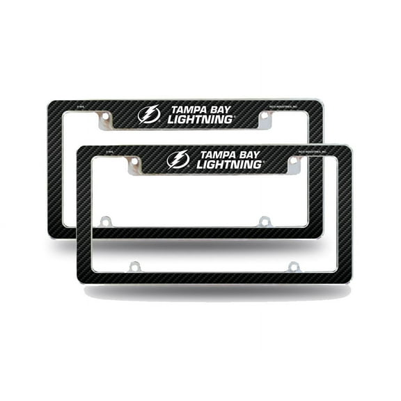 Tampa Bay Hockey Lightning (Set of 2) Chrome Metal License Plate Frames with Carbon Fiber Design