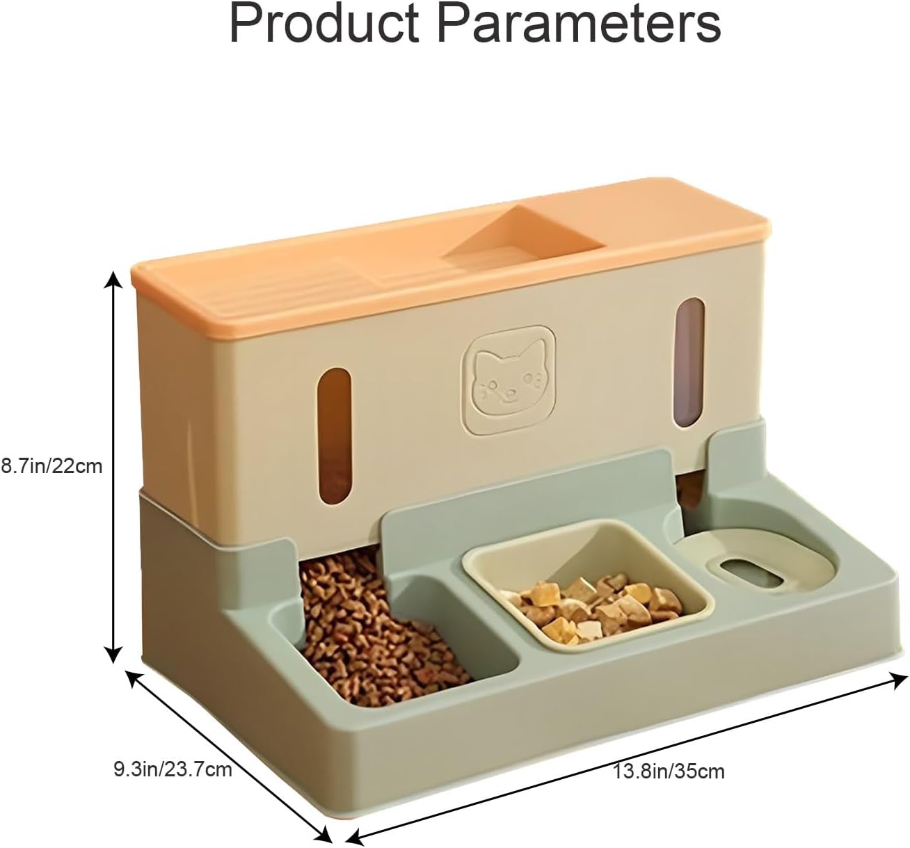 Colourtree Grass Green Cat Food and Water Dispenser Automatic Dog Feeder Waterer 3 in 1 Auto Pet Food and Water Bowl Set Self Feeding for Puppy Kitten