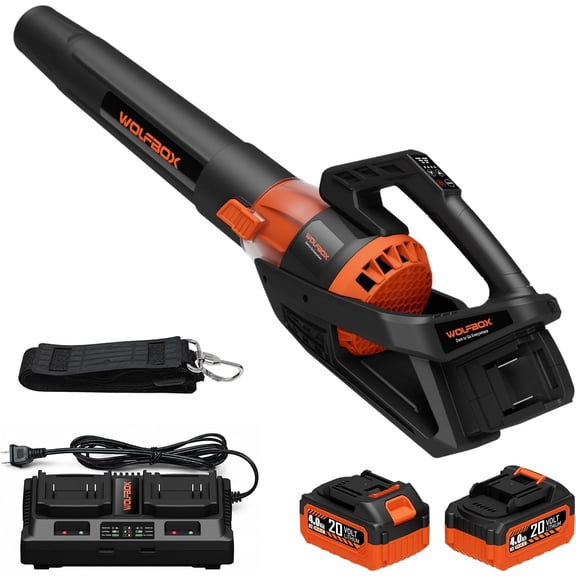 WOLFBOX Cordless Leaf Blower - 40V Powerful Electric Leaf Blower with Dual 4.0Ah Batteries & Fast Charger, 4 Speed Modes & Turbo, Up to 500 CFM & 130 MPH, for Lawn Care, Patio, Yard Cleanup