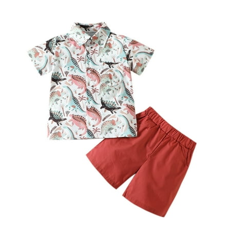 

B91xZ Toddler Boys Short Sleeve Cartoon Car Prints T Shirt Tops Shorts Child Kids Gentleman Outfits Baby Boy Clothes Brown Size 3-4 Years