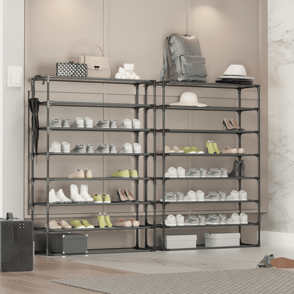 Detachable 8-Tier Shoe Rack with Steel Shelves - Espresso Finish, Metal Pipes, Non-Woven Fabric - Pack of 2