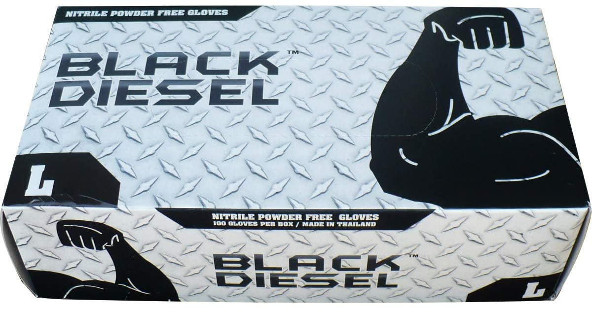 The Black Diesel, Nitrile Powder Free Disposable Gloves, 4 MIL, Black [Price is Per Box], Size Medium