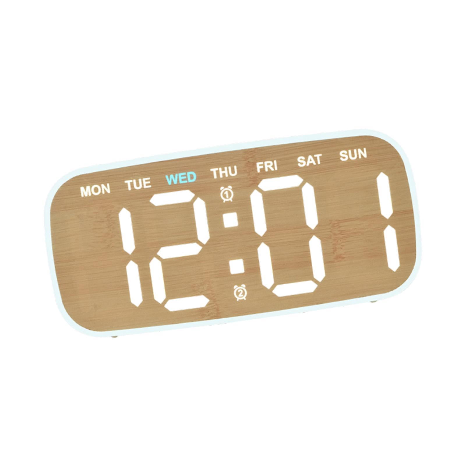 Dualoai Digital Alarm Clock Easy to Use Home Decor Two Alarm Settings Calendar Clock Wood color
