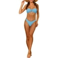 thumbnail image 2 of Conjuntos de bikini de banda para mujer, sin tirantes con lazo acanalado y parte inferior, traje de baño de 2 piezas, color azul claro mediano, 2 of 5