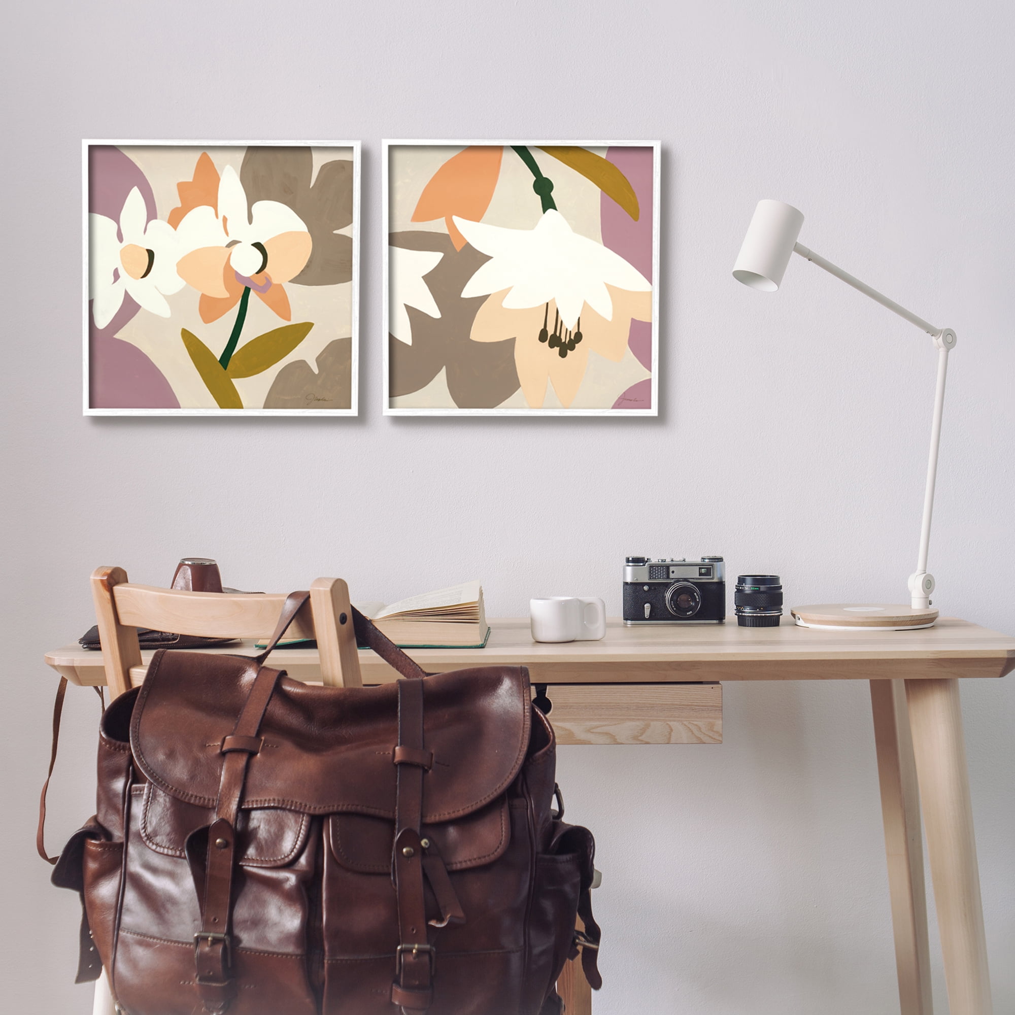 Stupell Industries Modern Geometric Orchids Botanical & Floral Painting White Framed Art Print Wall Art, 17 x 17, Set of 2