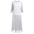 thumbnail image 4 of DHFJKG Skirt Sets For Women 2 Piece Outfits Long Sleeve Crewneck Pullover T Shirts Casual Mesh Midi Skirt Matching Set Versatile Outfit, 4 of 5