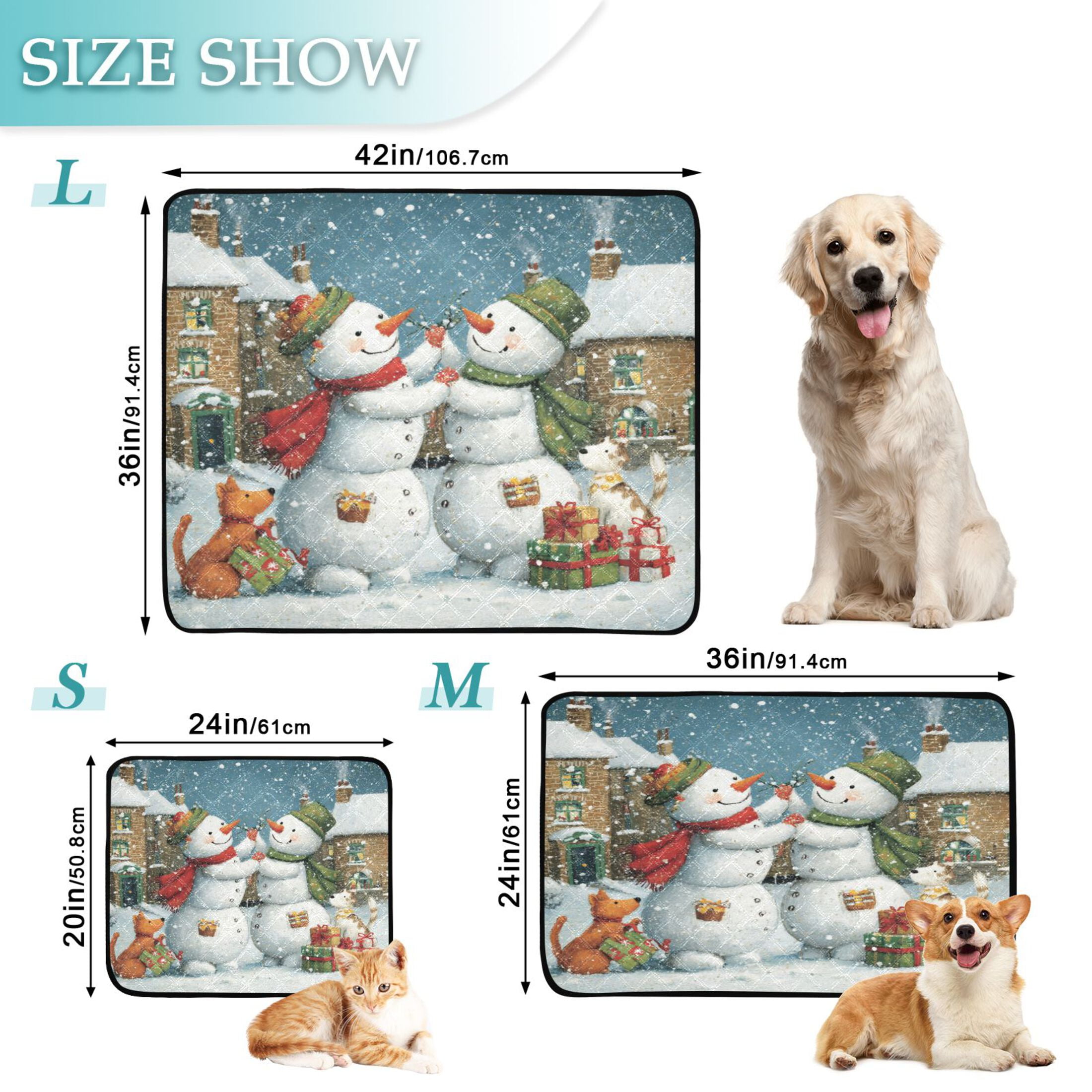 Qxltty Hugging Snowmen Cat litter Pads Pet Set of 2 Diaper Mats Center Anti-leakage Layer Absorbent Soft and Comfortable