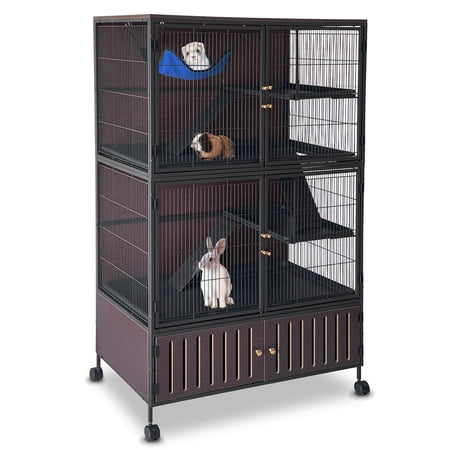 60" H Large Ferret Cage, Multi-Level Guinea Pig Cage, Small Animal Mansion with Hammock, Storage Cabinet, Multi-Species Habitat for Ferret, Rabbit, Guinea Pig, Sugar Glider, Pet Rats