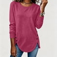 thumbnail image 2 of VBVC Women's Crew Neck Tunic Sweatshirt , Ladies' Long Sleeve Side Button Pullover , Casual Fall Curved Hem Tops For Women, Hot Pink , S-2XL, 2 of 8