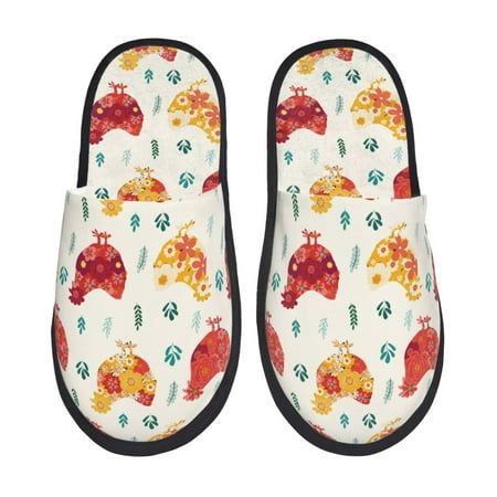 

Honeii Colorful Flower Chickens Print Furry Slippers Bedroom Slippers for Women and Men Fuzzy Plush Comfy Faux Fur Lined Slide Shoes -Large