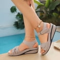 thumbnail image 6 of GERsome Wedge Sandals for Women Open Toe Ankle Strap Dressy Sandals Comfortable Walking Casual Slip On Summer Shoes Beige Size 9, 6 of 7