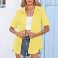thumbnail image 6 of Aboser Dressy Casual Shirts for Women Button Down Work Blouses Lapel Short Sleeve T Shirt Solid Color Summer Tops Loose Fit Gauze Shirts, 6 of 9