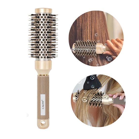 CALIYI Round Brush for Blow Out, 1.3” Boar Bristle Round Brush for Styling, Curling, Adds Volume & Shine