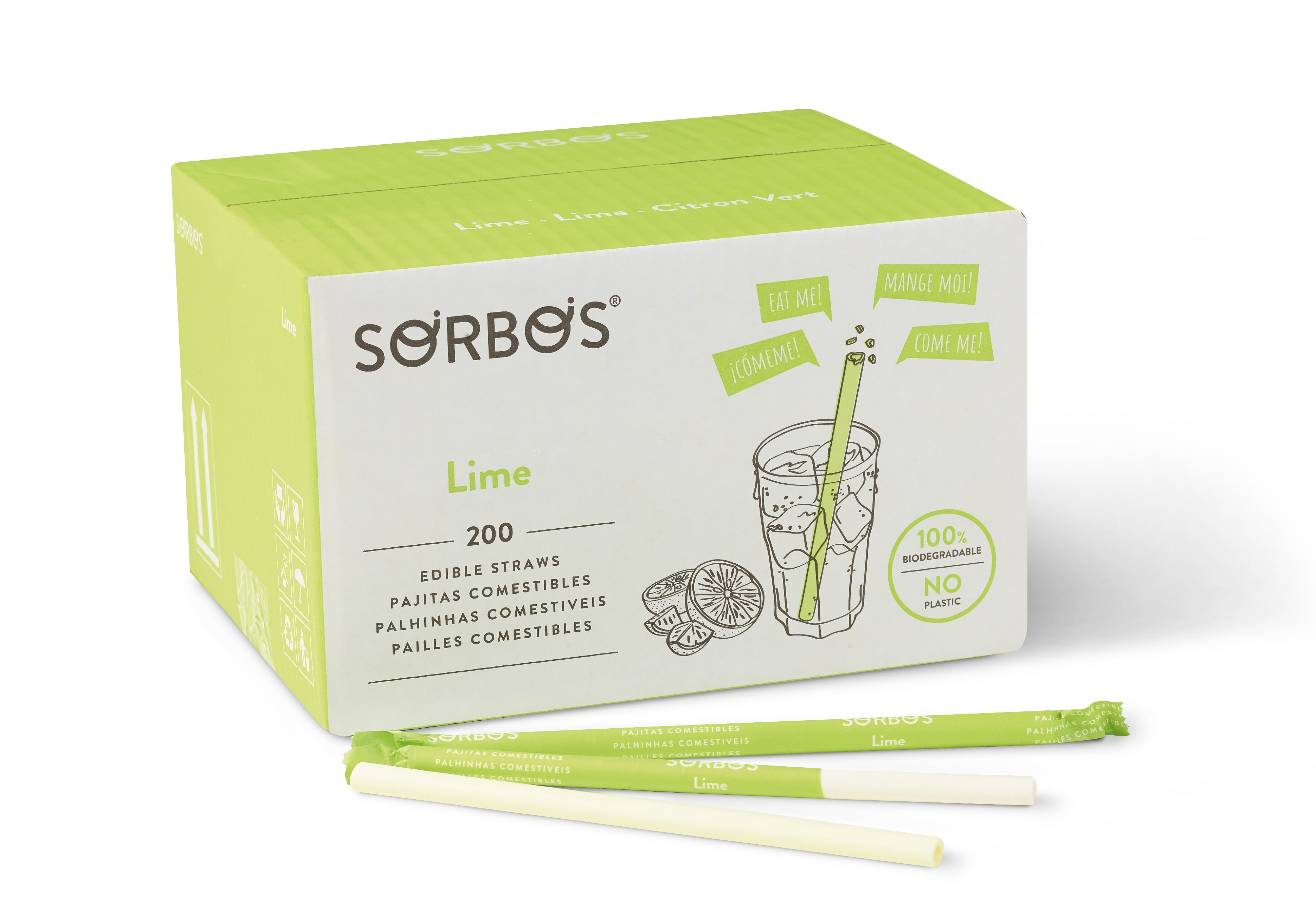 Sorbos Edible Straws, Lime Flavored, Sustainable, Individually Packaged