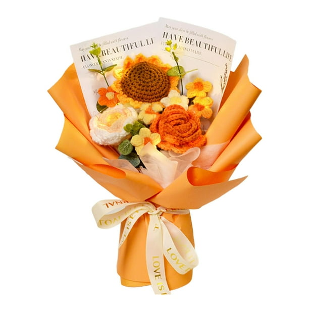Flores tejidas, regalo para el Día de la Madre de hija e hijo, tejido decorativo terminado. Naranja
