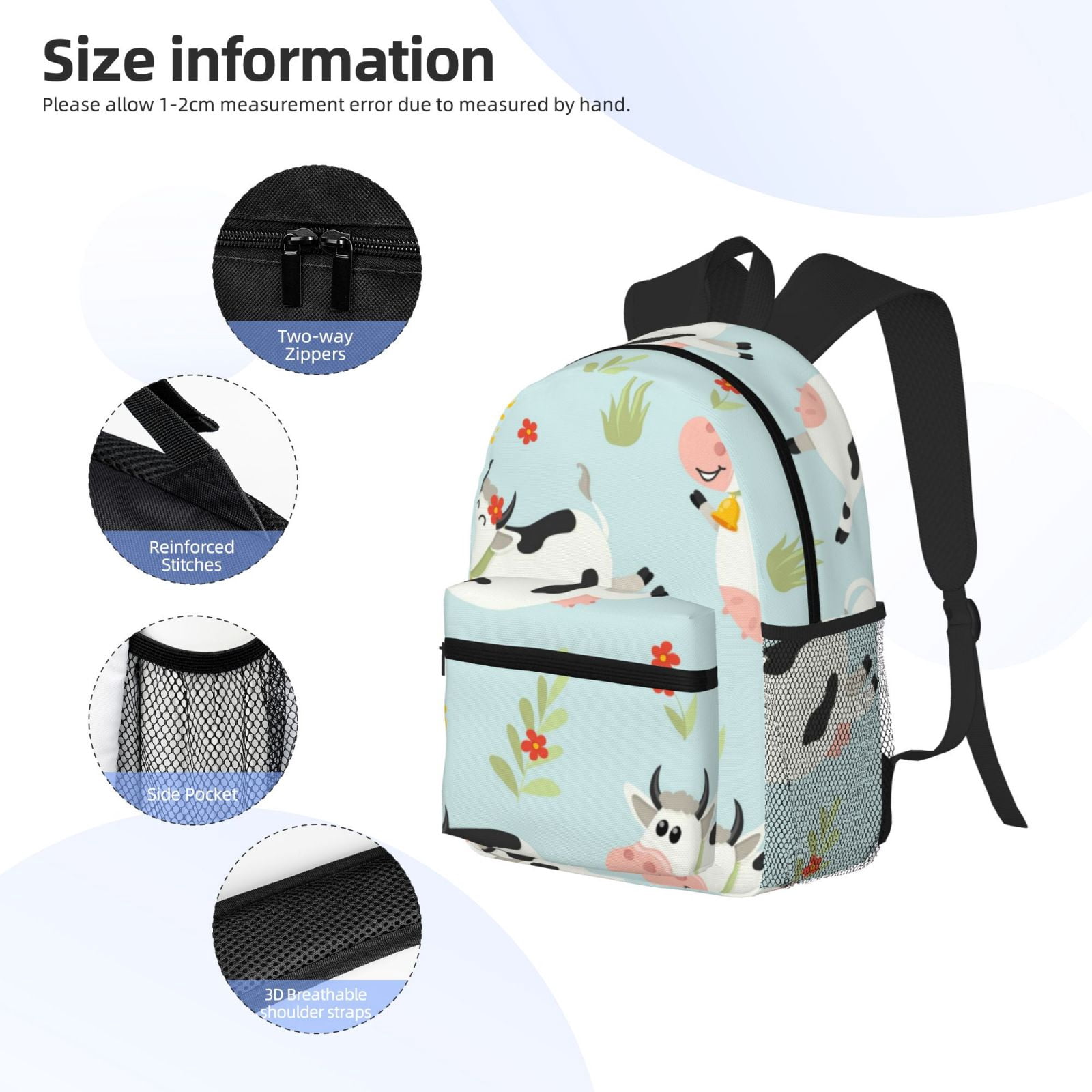 Vsdgher Cute Cows Print Unisex Large Capacity Bookbag Schoolbag Casual Daypack for High School/College/Teens/Travel/Work
