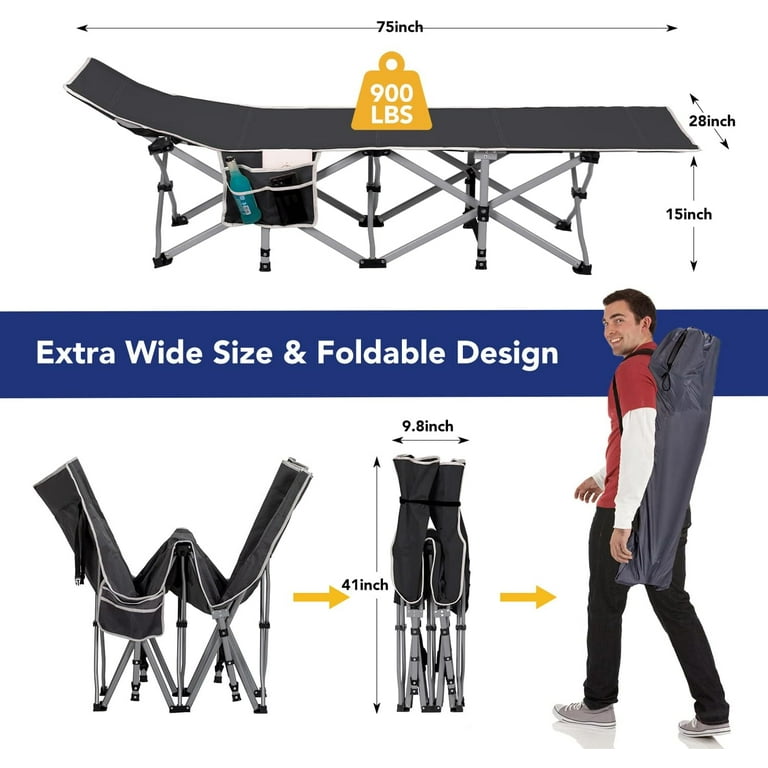 NALONE Quick Collapsible Wide Foldaway Camping Cot for Adults 900 LBS Heavy Duty with 3.1 Inch Thick Mattress Grey Walmart
