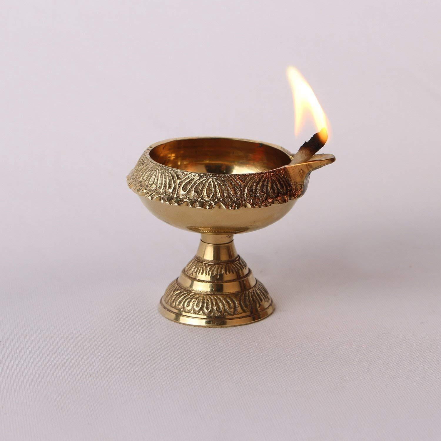 Pure Brass Handcrafted Diwali Kuber Deepak On Stand Diya Oil Lamp For Puja Home Decor Pack of 4 By Ashopi