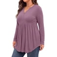 thumbnail image 3 of WellSize Plus Size Blouses for Women V Neck Curved Hems Tunic Tops Casual Long Sleeve Botton Fall Shirts, 3 of 7