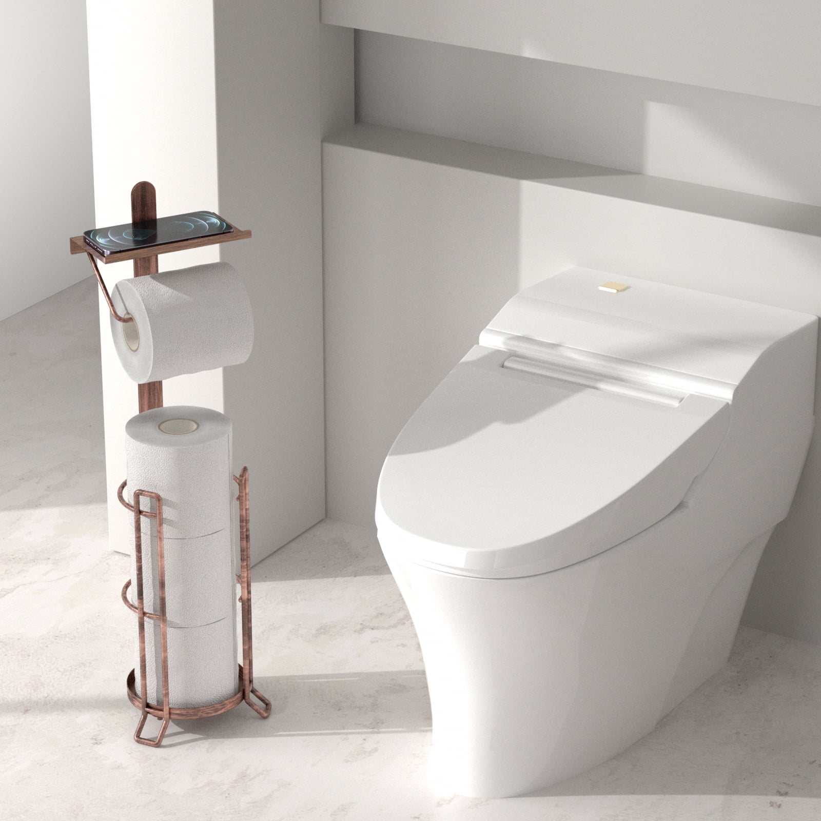KASUNTO Toilet Paper Holder Free Standing, Toilet Paper Stand Storage with Reserve and Shelf, (Oil Rubbed Bronze)
