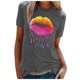 thumbnail image 2 of ICHUANYI Clearance Fashion Women Colorful Lip Print Short Sleeve Casual T-Shirt Blouses Tops(Gray, M) ICHUANYI WER2023080904782, 2 of 4