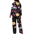thumbnail image 2 of Renewold Durable Button Pajama for Women Pink Ribbon Flowers Fight Breast Cancer Print Athletic Jogger/Walking Clothing Size 3XL 2PCS Indoor Relaxed Daily Wear Lounge Set Home Sleepwear, 2 of 6