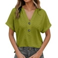 thumbnail image 3 of Kcolen Women Blouses for Work Summer Solid Color Short Sleeve T-Shirts V Neck Comfortable Pullovers Loose Fit Summer Outfits Clothes for Women, 3 of 6
