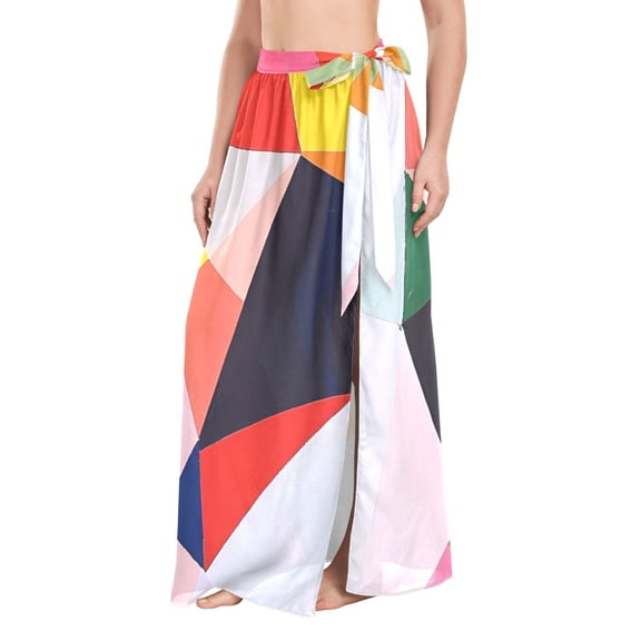 FORMRS Womens Long Sarong Beach Wrap Semi-Sheer Bikini Skirt Bathing Swimsuit Cover Up, Purple Triangles