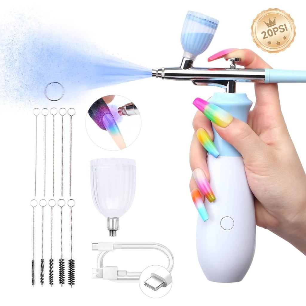 Zeiwohndc Professional Nail Airbrush Sprayer 0.3mm Nozzle 3 Pressure Setting USB C