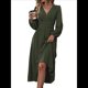 thumbnail image 1 of Vestidos Largos Bohemios de Otoño para Mujer, con Cuello en V, Lunares, Cintura Alta, Corte A y Volantes, para Vacaciones. Verde M, 1 of 7